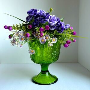 VTG Indiana Glass Harvest Grape Large Pedestal Compote Footed Bowl Grass Green